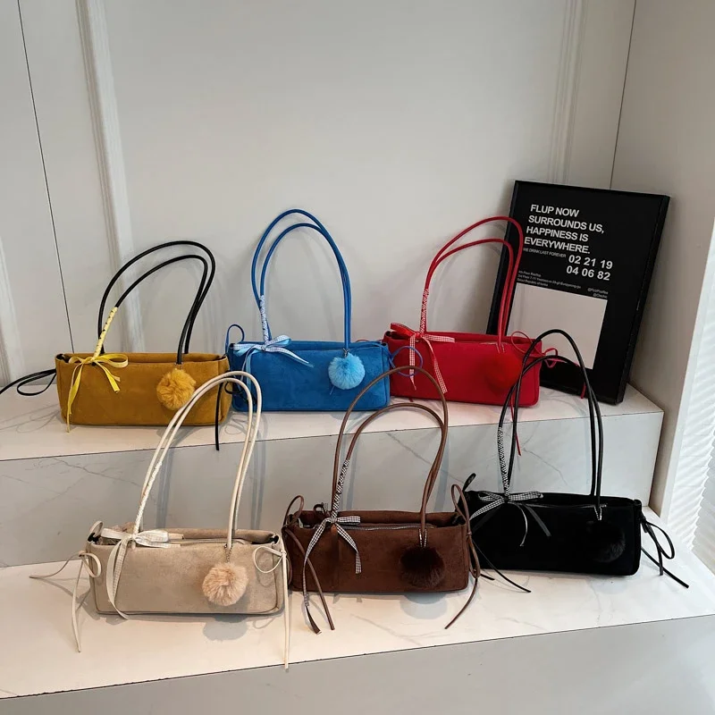 

Модные однотонные квадратные молодежные сумки на плечо из искусственной замши 2026, высококачественные модные портативные сумки класса люкс для женщин