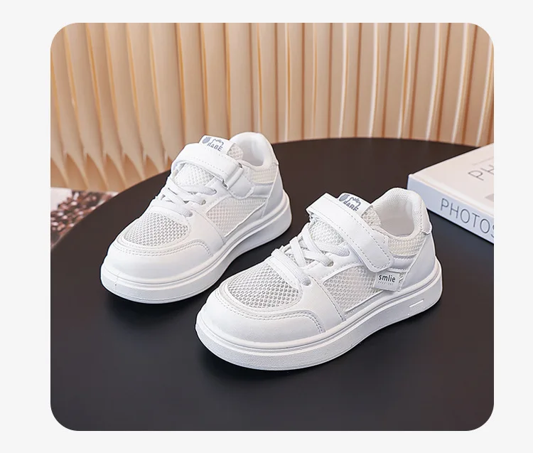 Kinder Weiße Schuhe 2026 Sommer Jungen Sportschuhe Mesh Atmungsaktive Boardschuhe Mädchen Hohle Freizeitsneaker Weiche Sohle Kinderschuhe – Detail 18