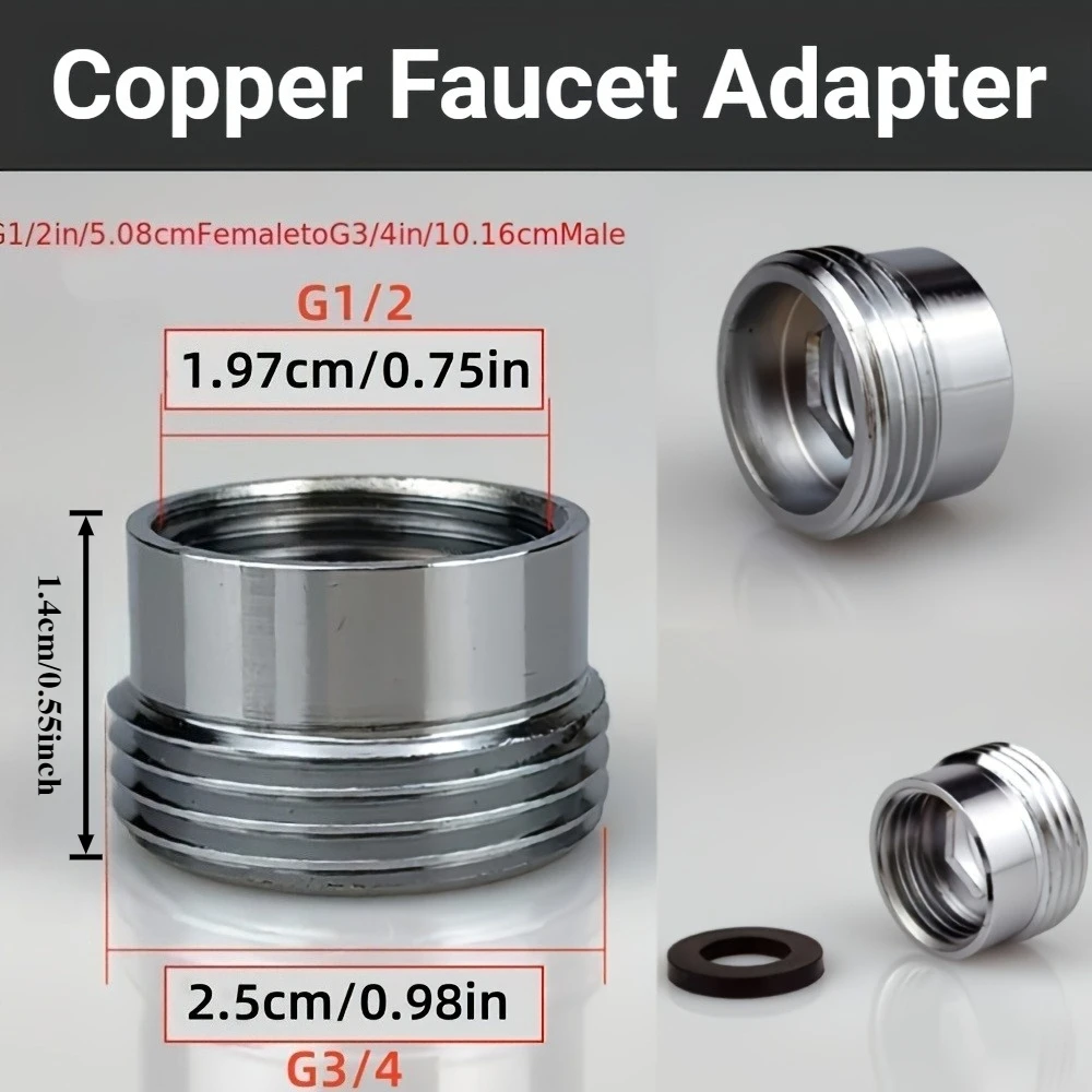 Premium Thickened Brass Faucet Adapter Anti-Corrosion and Rust Proof, G1/2 'to G3/4' Faucet Adapter, Hose Adapter Threaded Joint
