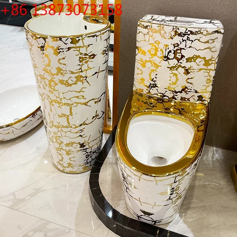 European style golden toilet column type wash basin light luxury toilet column basin wash basin