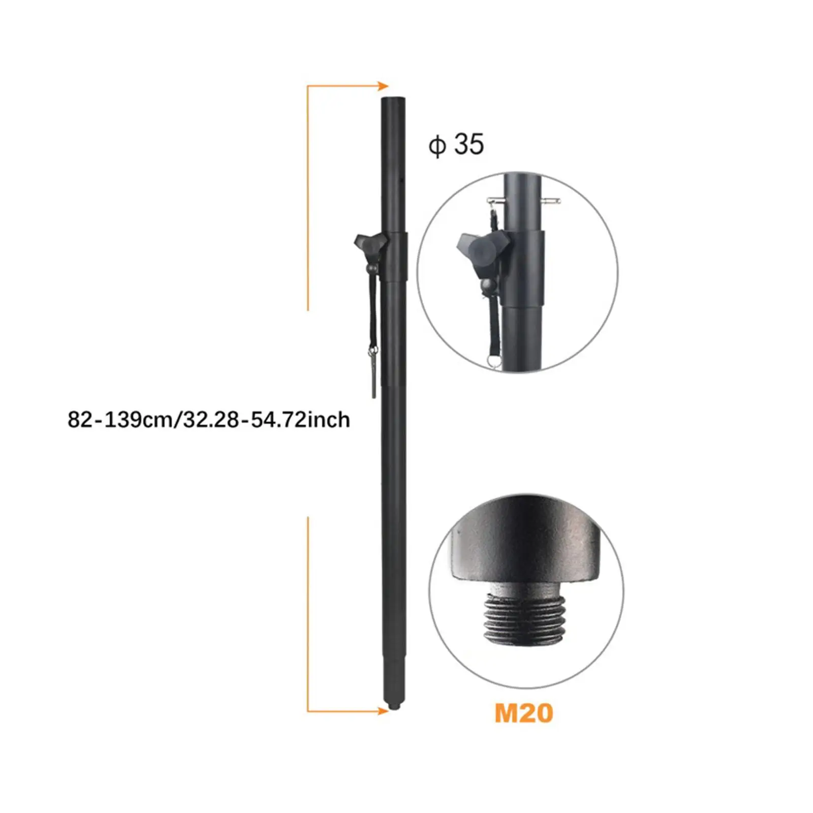 Luidsprekerpaalmontage 35 mm adapter Compact 30 kg draagvermogen Gemakkelijk mee te nemen Stabiele constructie Stevige luidsprekerstandaard van 82 cm - 139 cm