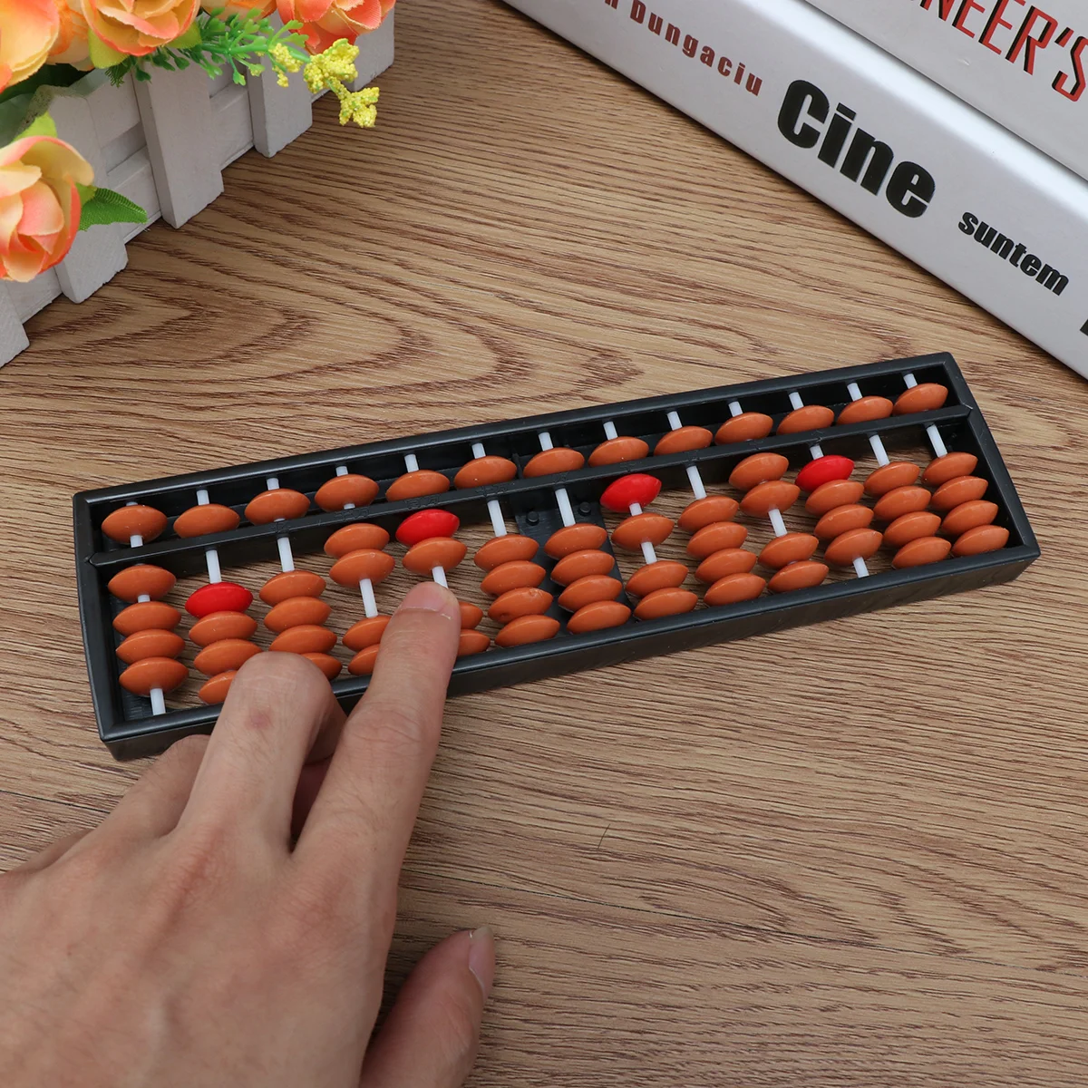 Portable 13 Rods Plastic Arithmetic Abacus Soroban Calculating Tool Educational Tools for Students Kids Brown