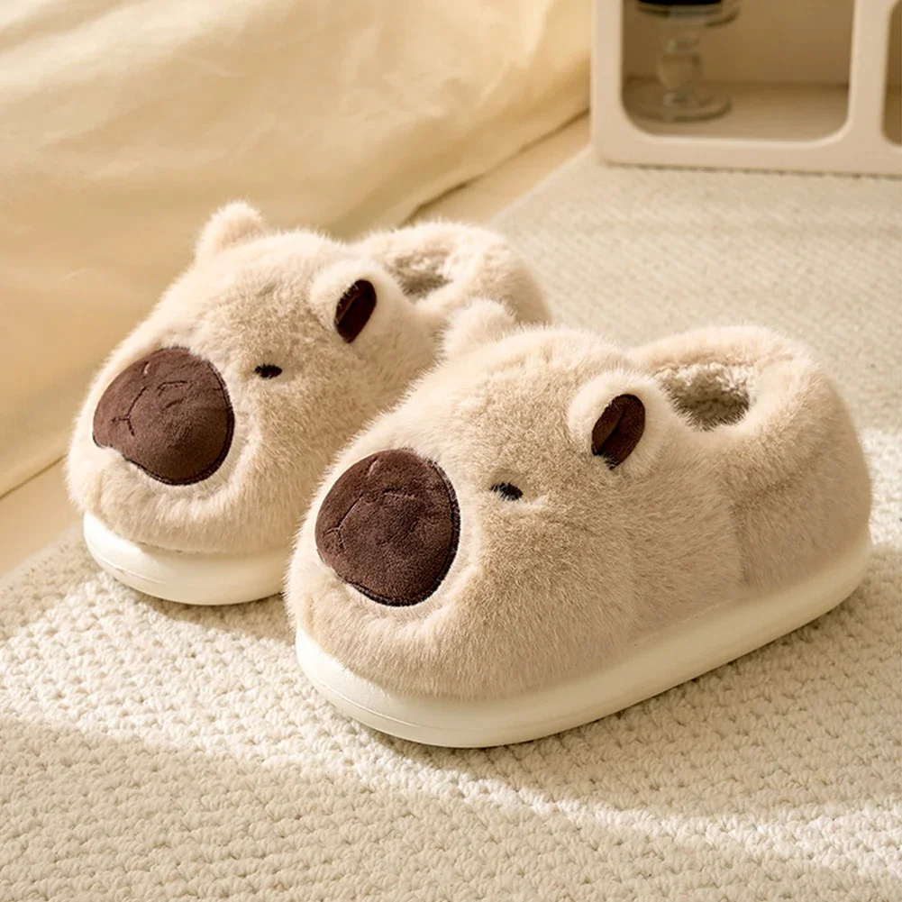 Plush Capybara Slippers Cute Closed Toe Slippers Comfortable Slip-on House Shoes Non-Slip Furry Walking Shoes for Indoor Bedroom