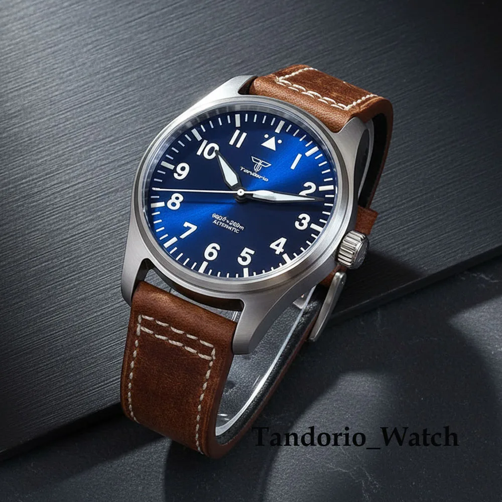 

Tandorio 39mm Luxury Pilot Style Automatic Mechanical Men Watch For Miyota 8215 Movement 20ATM Luminous Diver Wristwatch Leather
