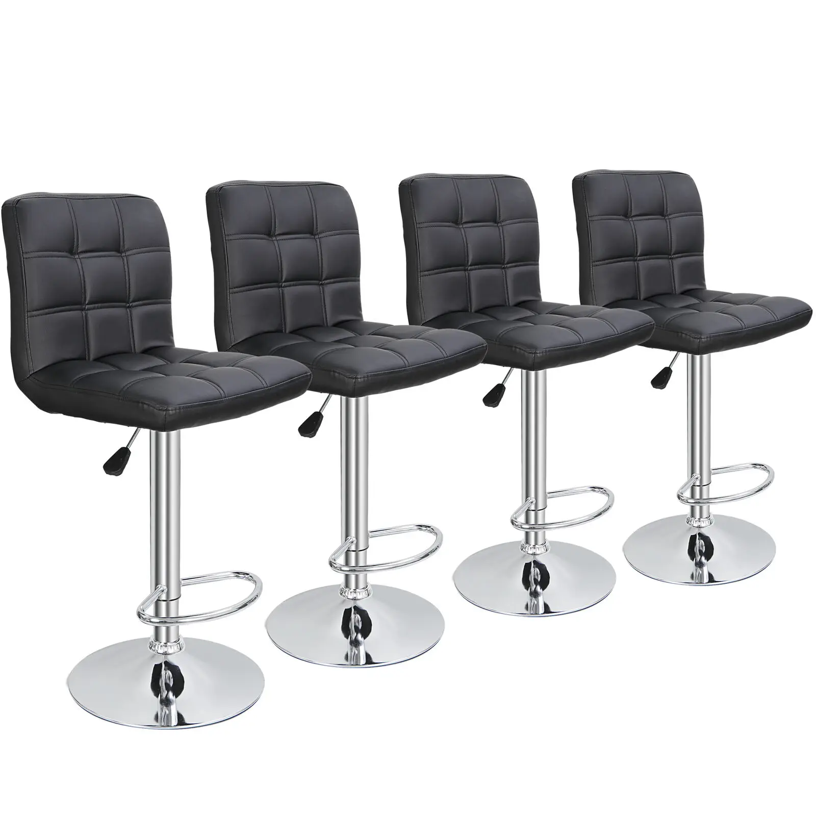 PU Leather Swivel Bar Banquetas, Quadrado, Preto, Branco, Sem Braços Spa, Conjunto Ajustável de 4