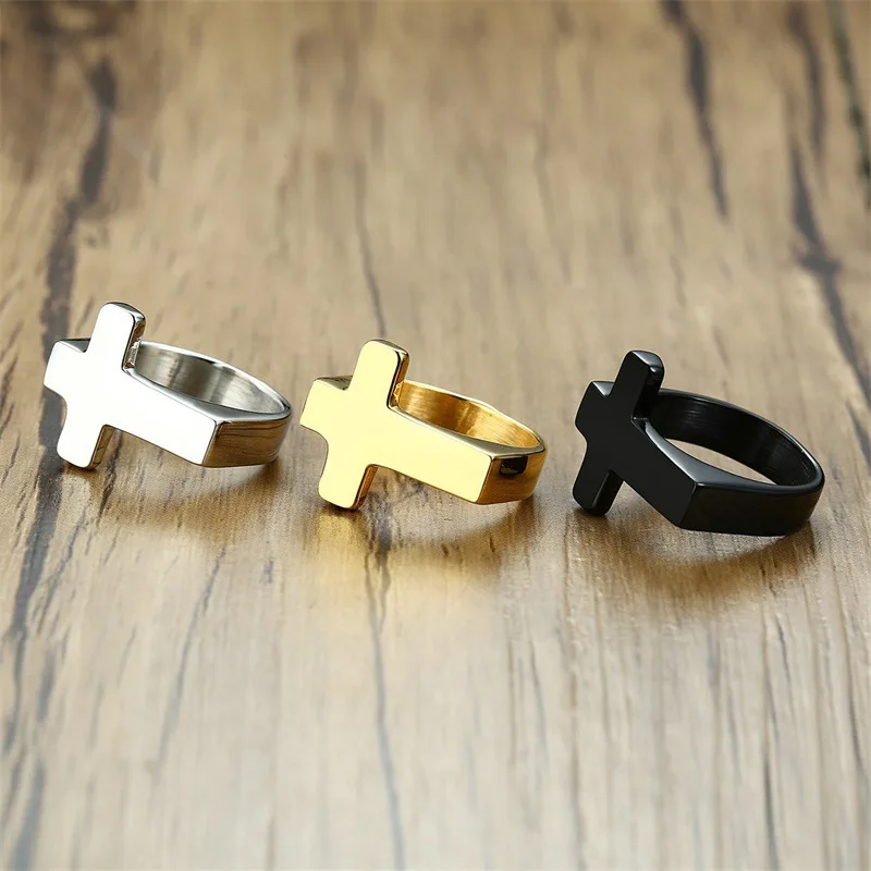 Simple Classic Stainless Steel Cross Geometric Ring Waterproof Fashion Unisex Daily Jewelry Gift