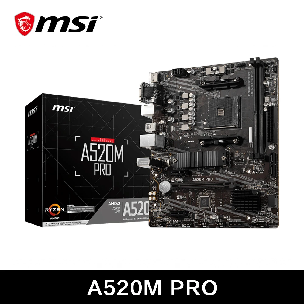 MSI AMD a520m Pro bo mạch chủ hỗ trợ Ryzen CPU R3 R5 R7 5000 & 3000 Series Mainboard AM4 M.2 NVMe kênh đôi DDR4 hoàn toàn mới