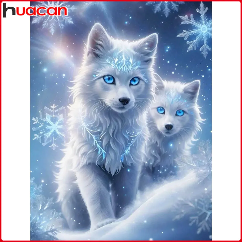 Huacan Vollquadrat- und Rundbohrer-Diamantmalerei Winterfuchs Diamantmosaik Tier-Landschafts-Set Heimdekoration