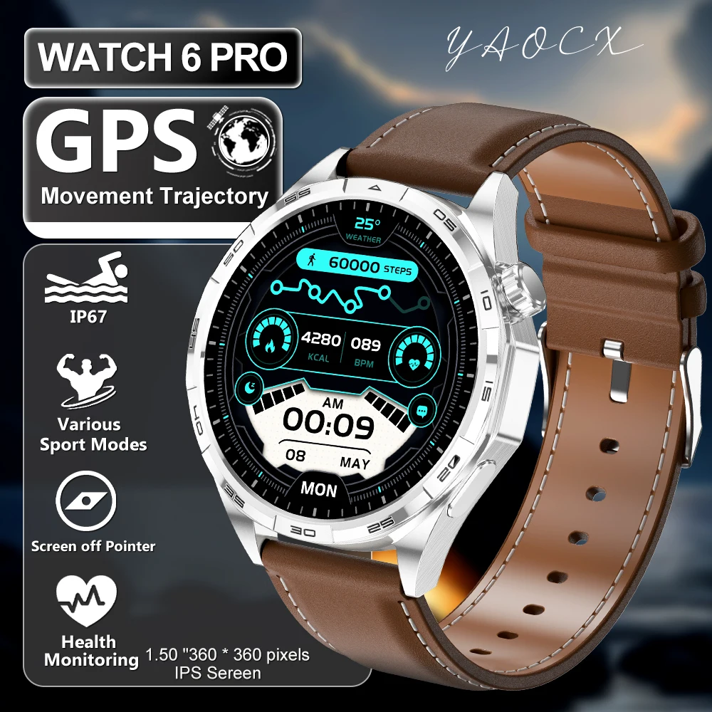 

2026 New Watch 6 Pro Smart Watch Outdoor Sports Smartwatch Men GPS Track Tracking Altimeter Phressure Heart Rate 1.50” HD Screen