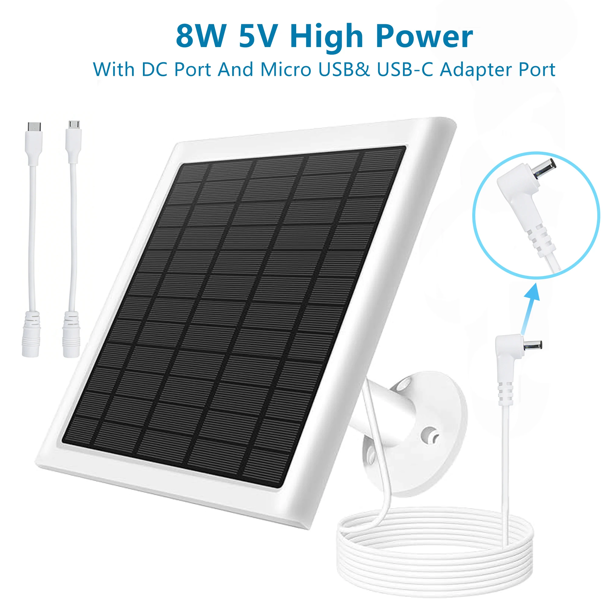ELEGEEK 8W 5V Solar Panel for Camera with 10Ft DC Port Micro USB/USB C Outdoor IP65 Solar Charger Battery