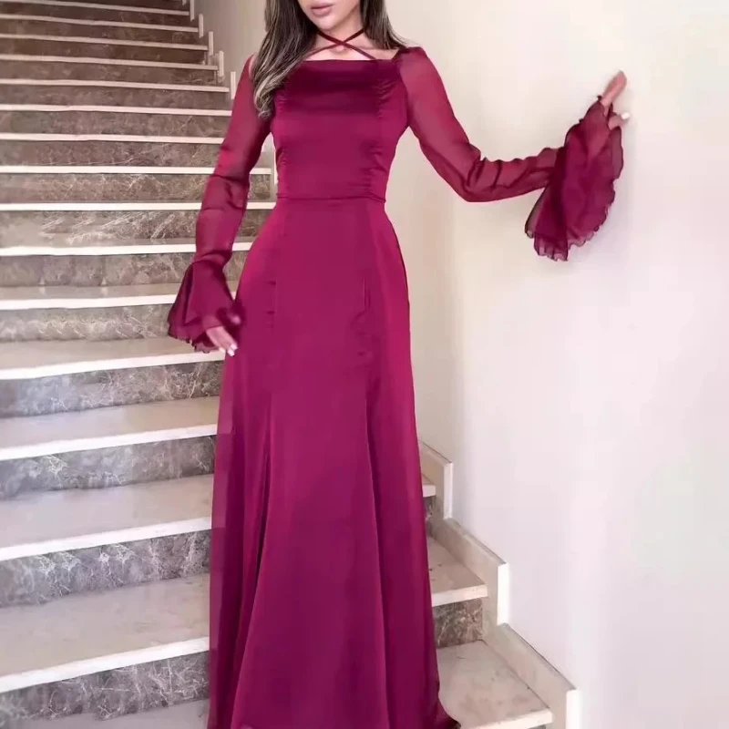 New in Womens Dresses 2025 Spring Ladies' Wind and Snow Spinning Gentle Ruffle Neck Strap Slimming Party Dresses Evening Dresses