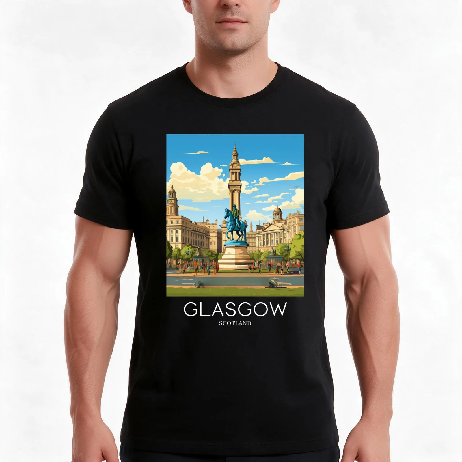A Pop Art Travel Print of Glasgow - Scotland T-Shirt, Summer Casual Cotton Tee, Oversized Streetwear Tops, Vintage Graphic Print