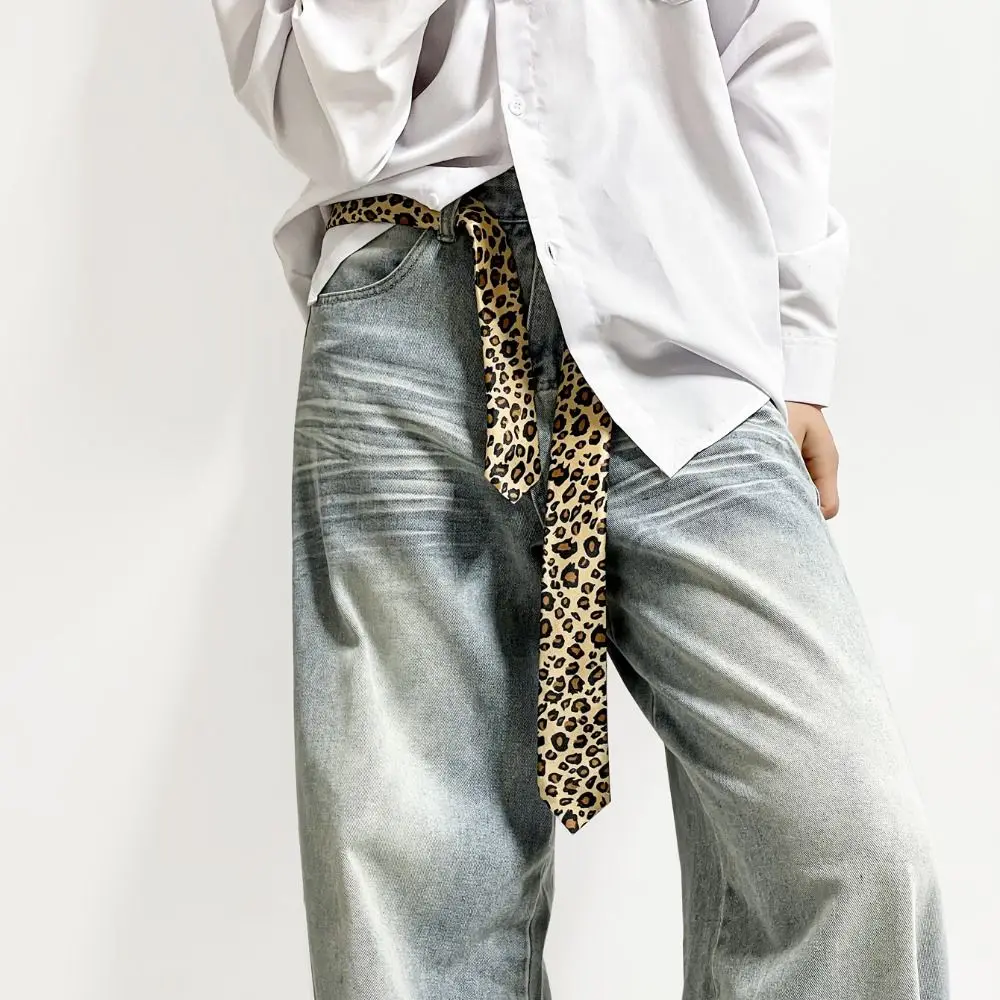 

Simple Korean Leopard Print Necktie Long Wave Point JK Uniform Necktie Y2K Sweet Belt Accessories Performance