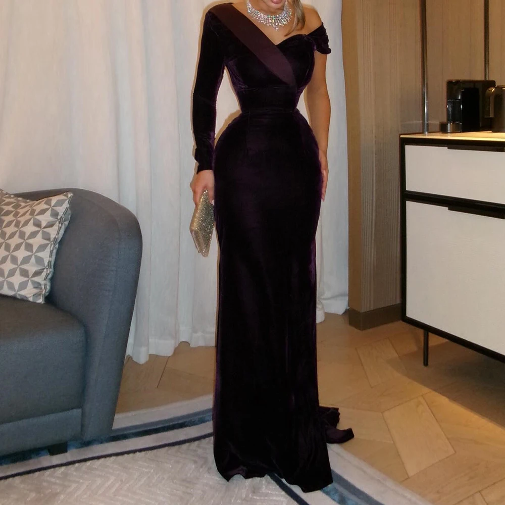 Maßgeschneiderte Meerjungfrau-Abendkleider, bodenlang, V-Ausschnitt, volle Ärmel, Abendkleid, schlichtes, modisches, plissiertes, drapiertes, rückenfreies Partykleid