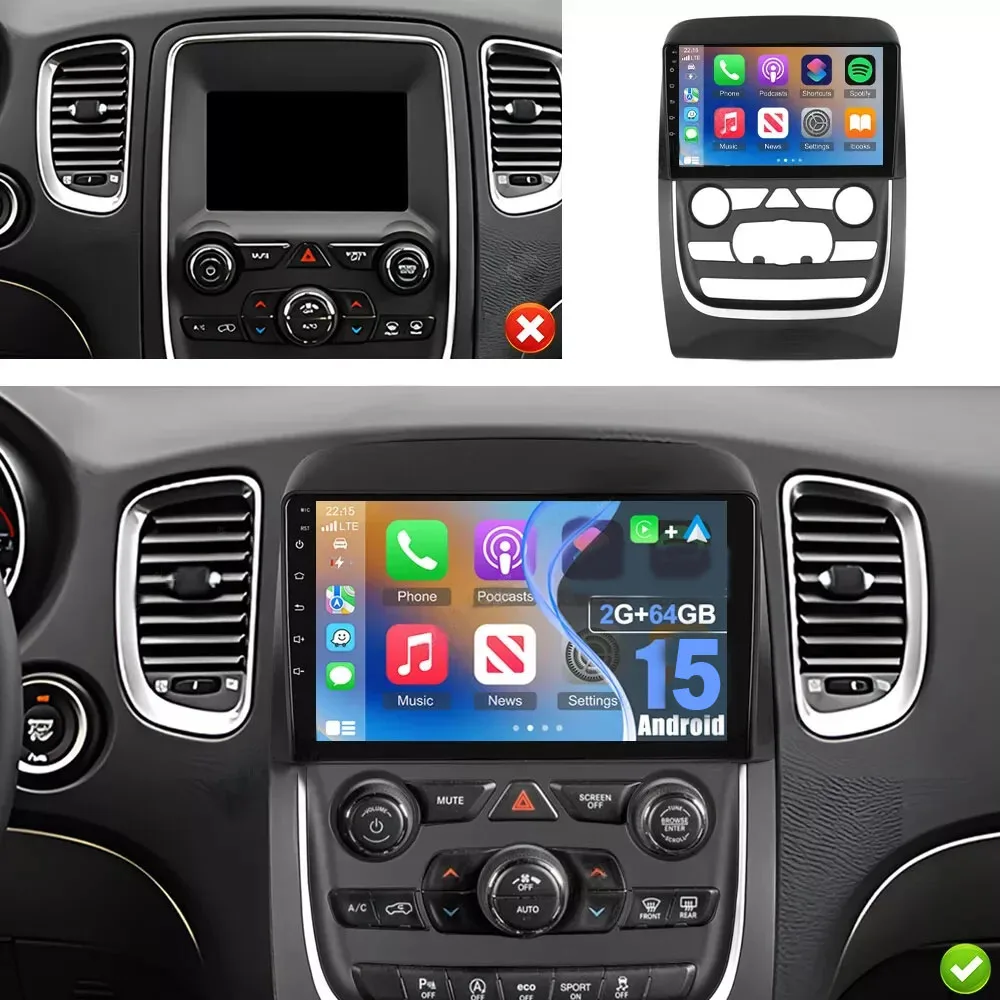 Android 15 In-Car Navigation 9in - CarPlay مدمج + Android Auto / 2+64G + كاميرا AHD + ميكروفون لـ 2014-2020 Dodge Durango