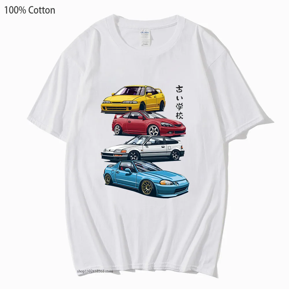 Anime Initial D T-Shirts JDM Mix Civic CRX Integra Tshirts 100% Cotton Men Fashion Tops Kpop Streetwear Women Short Sleeve Tee