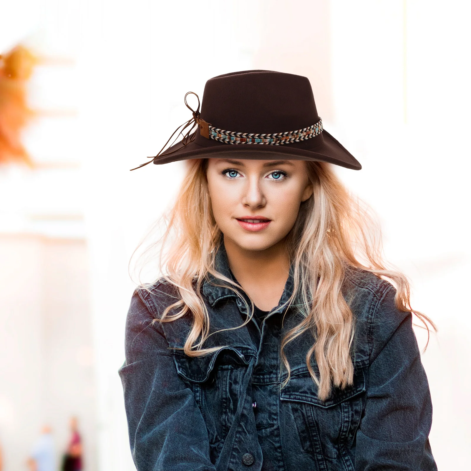 

Fashionable Unisex Cowboy Men Women Western Style Rolled Brim Cowgirl For Outdoor Party Event Lightweight Brown Hat For
