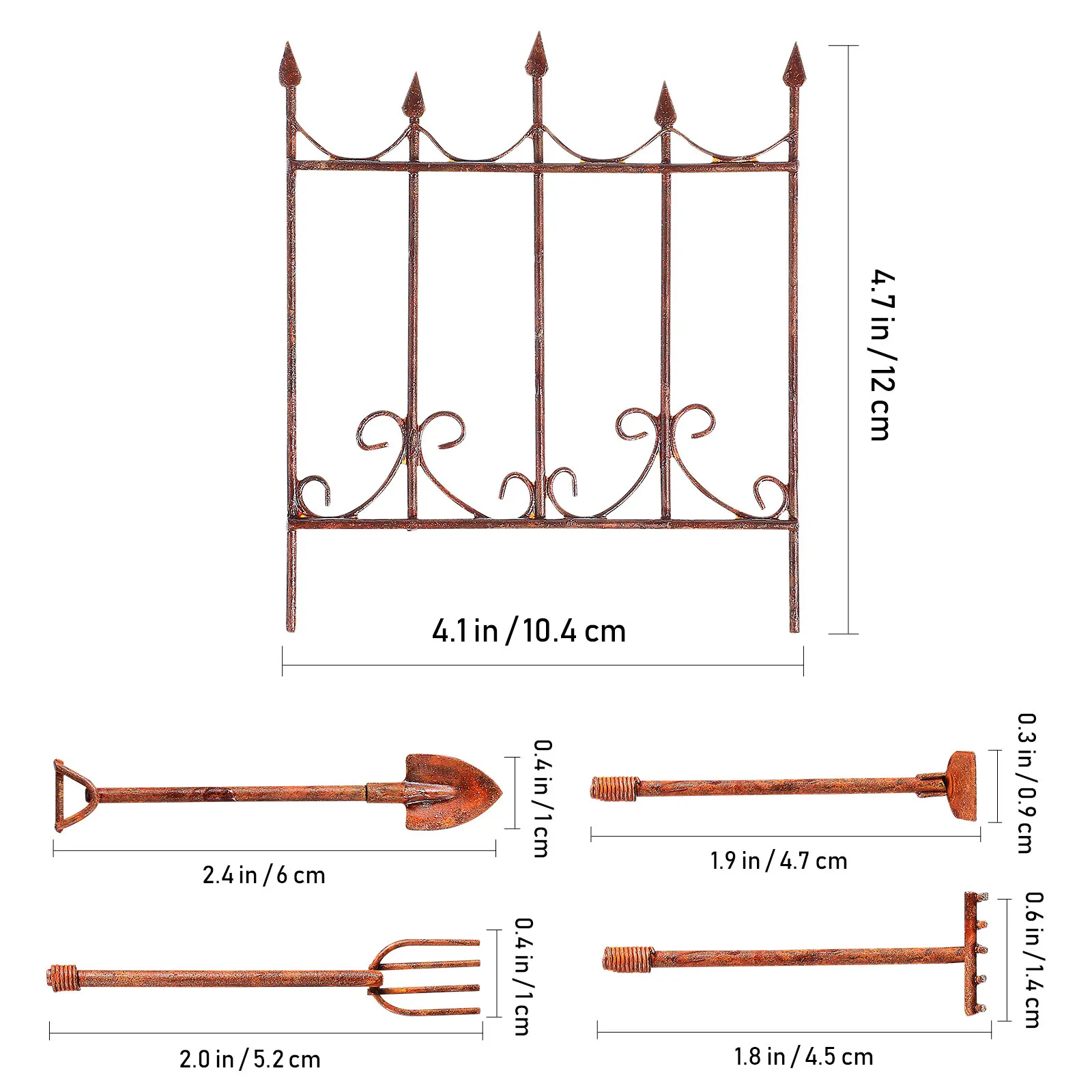 5Pcs Miniature Garden Tools Style Hand Rake Shovel Spade Fence for Mini Garden Landscape Decor Sand Table Scenes