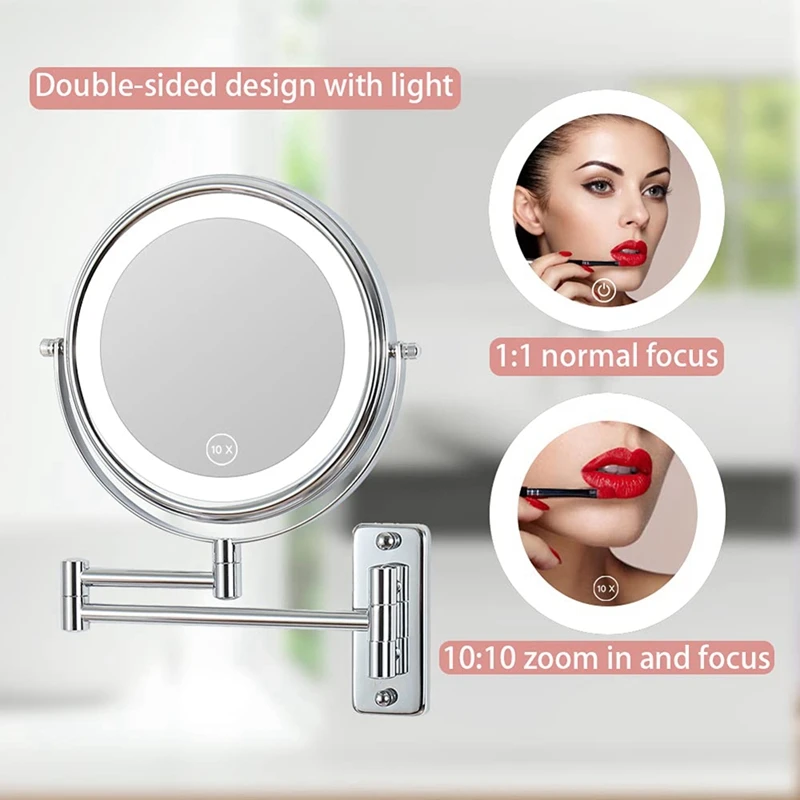 Wall Mounted Vanity Mirror 8 Inch Swivel With Extension Arm Lamp Vanity&Bathroom Mirror With 3 Color Tem