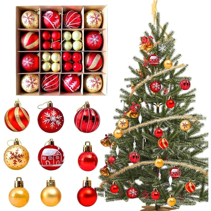 كرات عيد الميلاد، 44 كرة شجرة عيد الميلاد البلاستيكية، كرات عيد الميلاد باللونين الأحمر والذهبي، كرة شجرة عيد الميلاد غير اللامعة واللامعة،