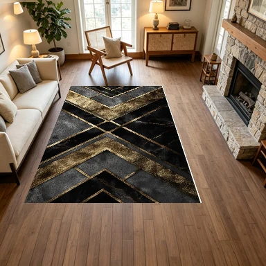 Luxury Black Gold Marble Geometric Carpet Flooring High‑End Home Living Room Hall Decor Carpet Flooring