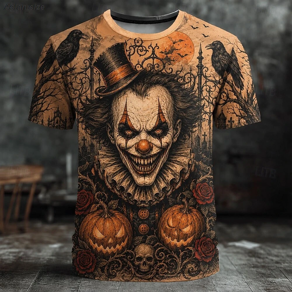 2026 Halloween Men's Optical Illusion Creepy Clown Clown T Shirt Short Sleeve T shirt 3D Print Crew Neck Shirt