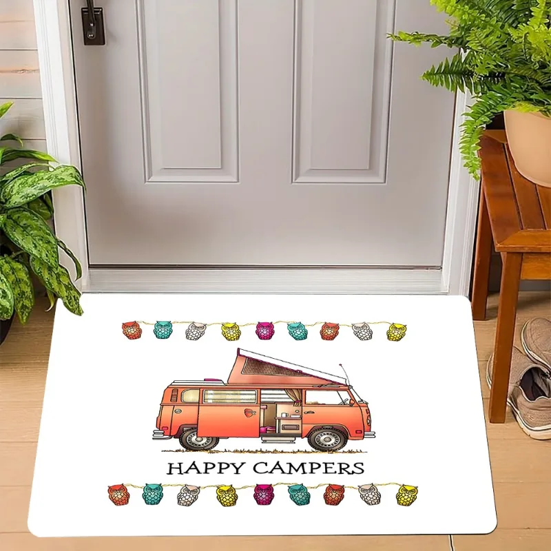 Happy Campers Druck Fußmatte Muster Cartoon Wohnmobil Leben Eingang Fußmatte Teppich Wohnzimmer Schlafzimmer Teppiche Küche Front rutschfester Teppich