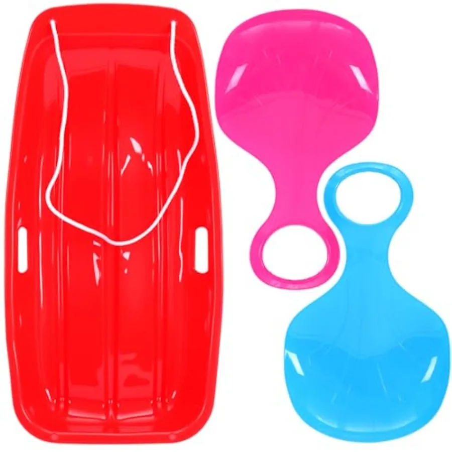 

3 Pcs Plastic Snow Sleds 35 Inch for Adults Winter Cold-Resistant Toboggan Sled with Pull Rope Handles for Downhill Sledding Sl