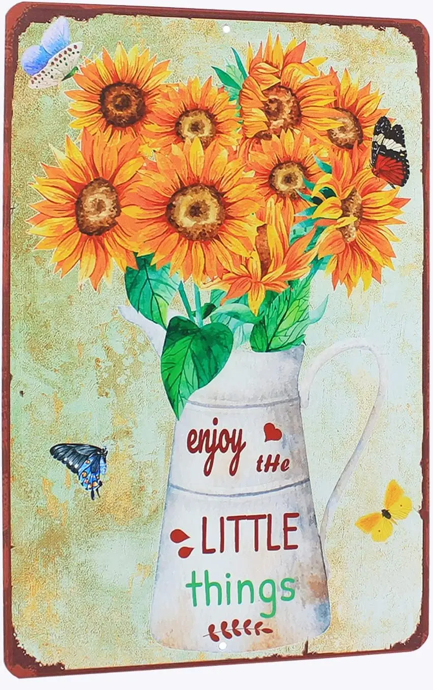 Enjoy the Little Things Sunflower Vintage Metal Tin Sign Love Flower Unique Accessories Garden Decorative Plaque Farmhouse Count