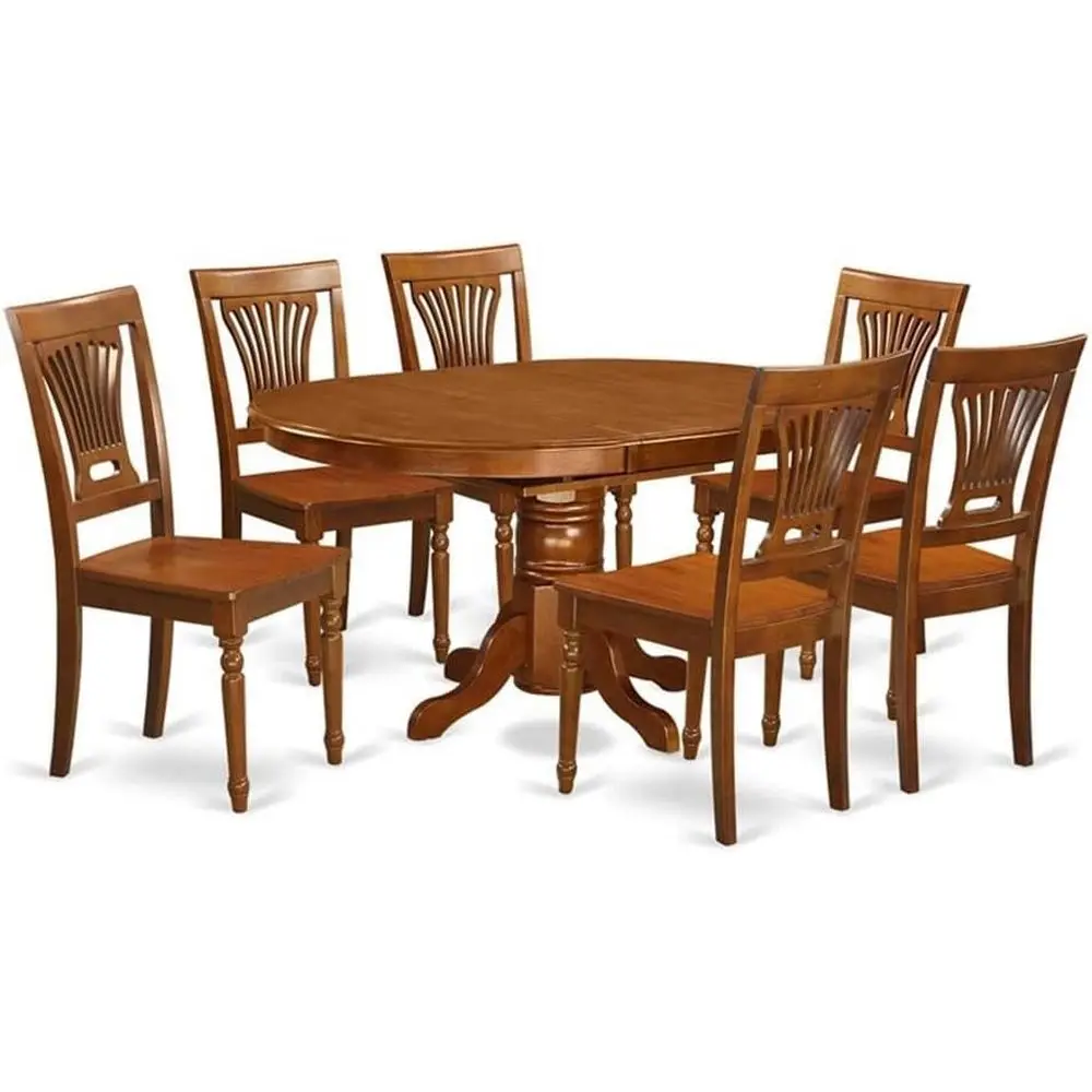 

Rustic Brown Oval Dining Table with 6 Wooden Chairs for Small Spaces