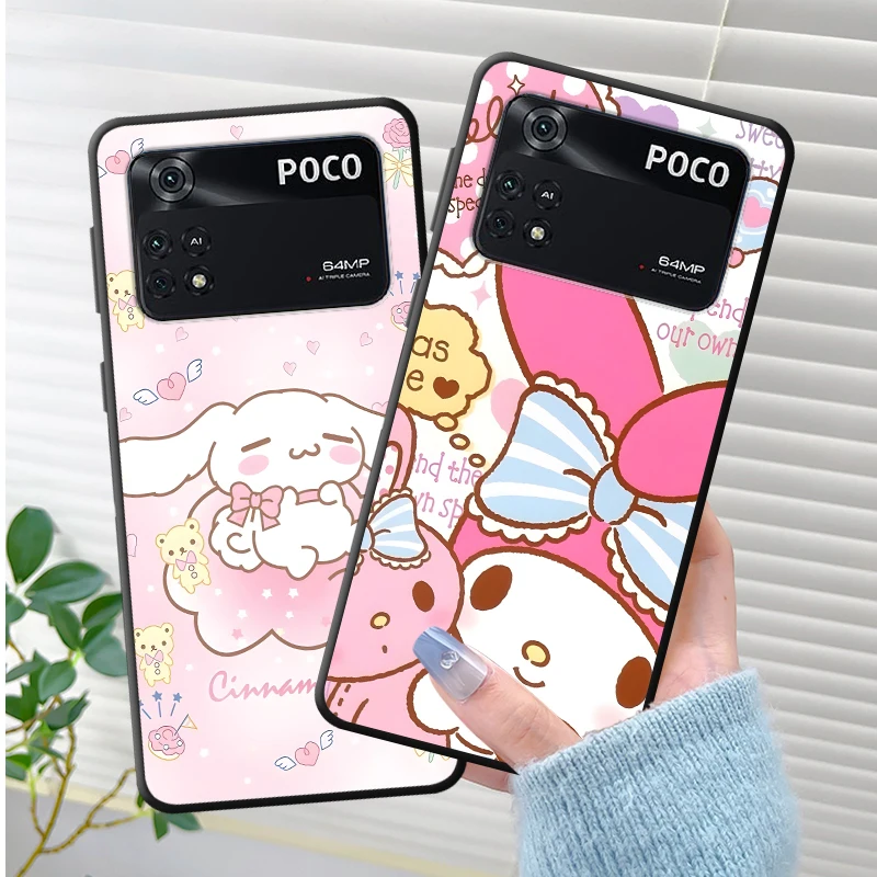 حافظة لهاتف Xiaomi Poco C75 X4 Pro M3 M4 Pro X3 NFC X7 C71 C51 C61 M5s M7 C40 C50 برسوم كارتونية ثلاثية ميلودي Jade Guigou باللون الأسود