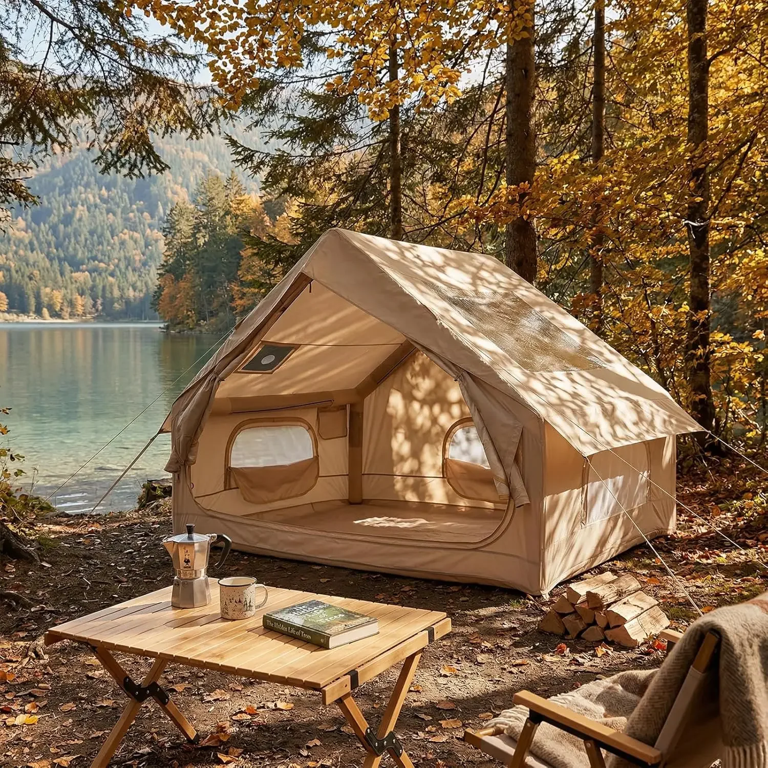 Garvee 6㎡ Inflatable Camping Tent with Stove Jack TPU Skylight Oxford 4 Season Waterproof Luxury Glamping Air Cabin Tent 4 people view 4