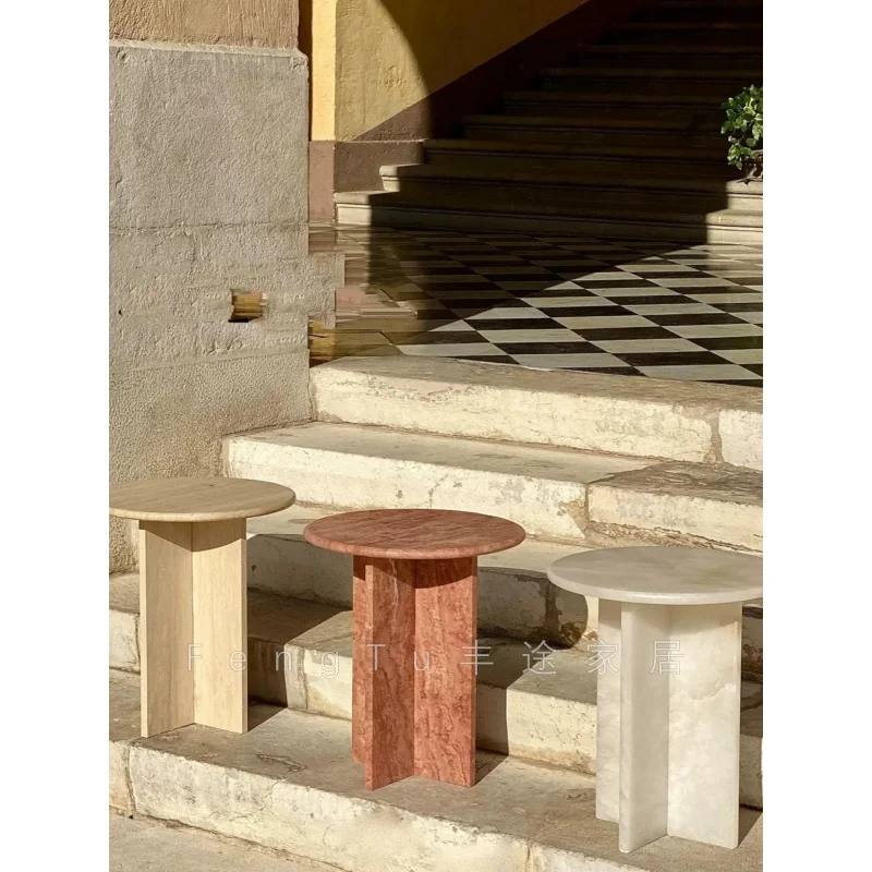 Sofa natural limestone side table round corner table living room bed room bedside Nordic luxury marble side table