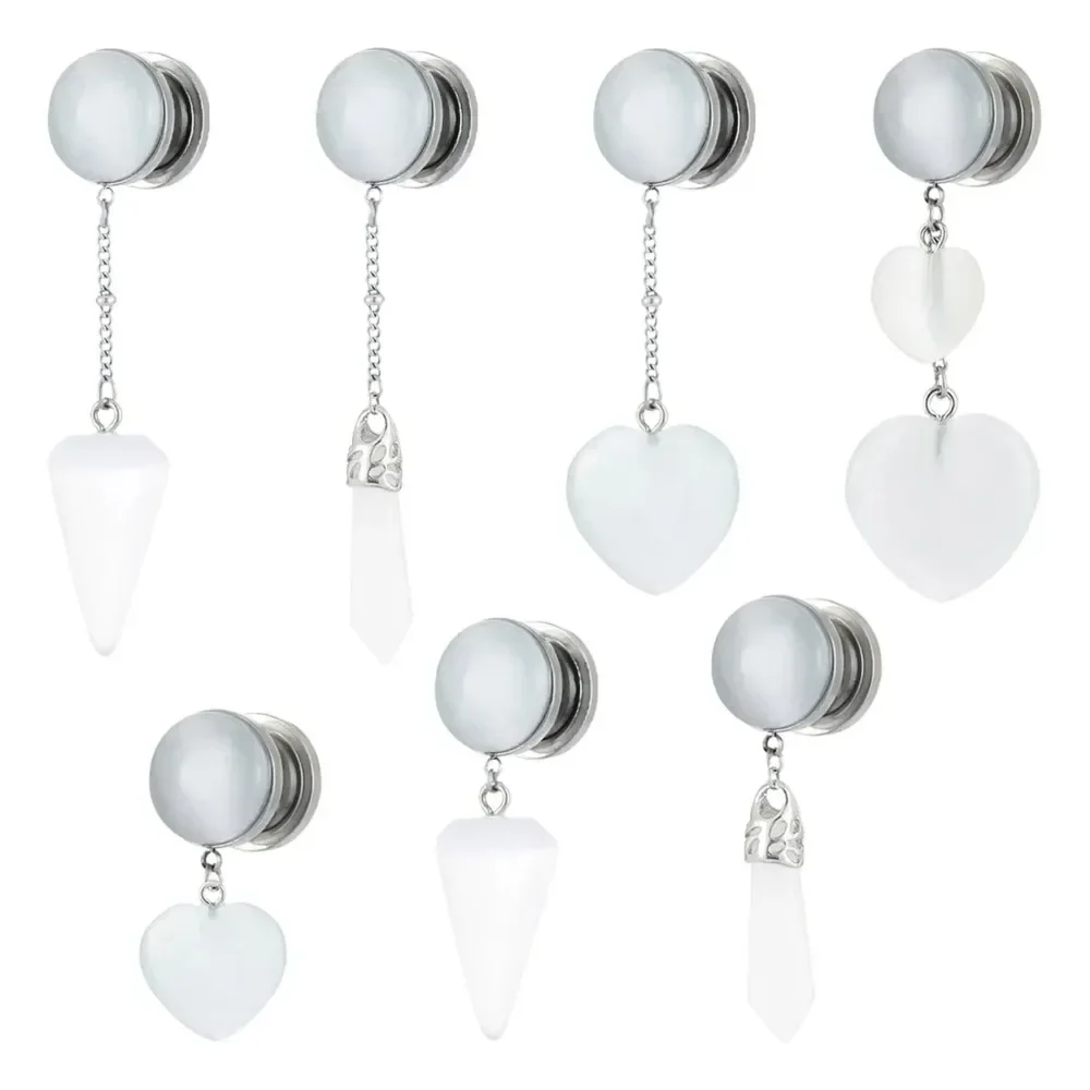2pc Multi Type Drop Dangle Tassel Natural Stone Ear Gauge Plug 6mm - 20mm Expander Screw Fit Flesh Tunnel Stretcher
