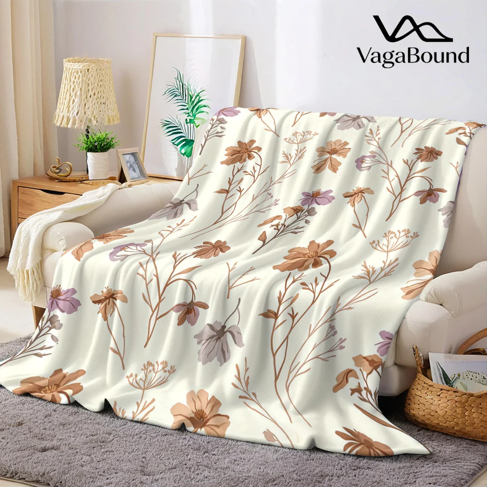 Boho Dried Wildflowers Flannel Blanket Warm Soft Halloween Christmas All-Season Couch Decorative Cozy Warm Gift