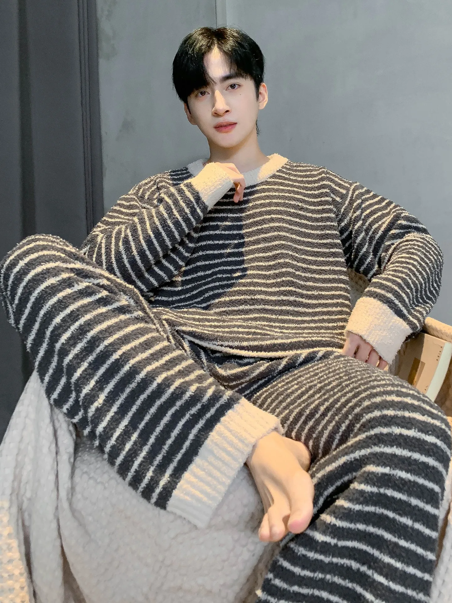 man-f-velvet-men's-spwear-autumn-winter-new-coral-velvet-striped-loose-plus-size-thi-home-clothes-brand