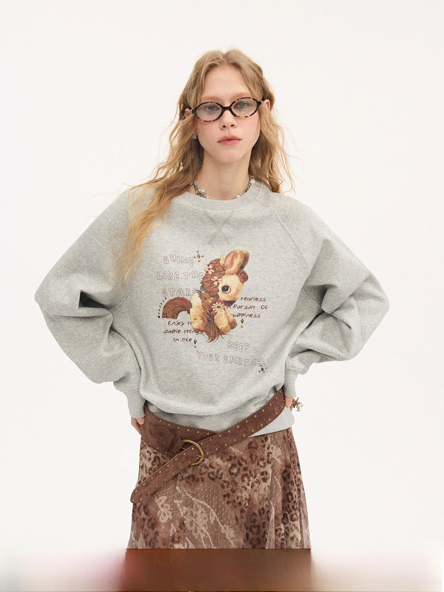 

DIDDI MODA Loose Fit round Ne Hoodie Women's Casual Sle Rhinestone Embellied Comfortable Cotton Blend Long Sve Sweat...