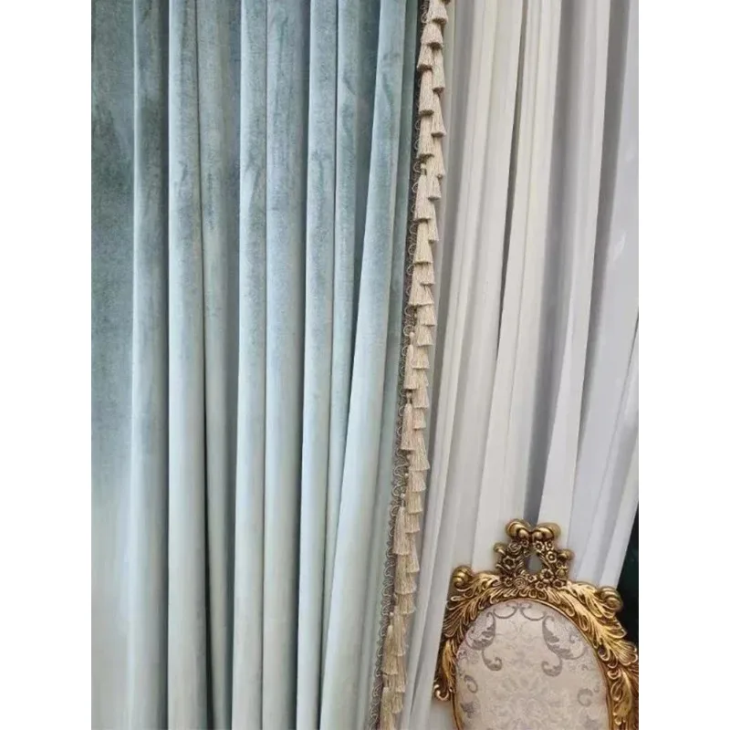 

French Luxury European American Velvet Curtains For Living Room Bedroom Light Blue Green New Floor-to-ceiling Customize luxury