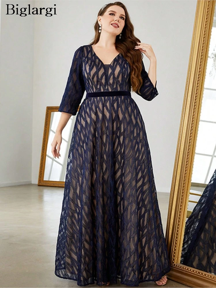 

Plus Size Spring Dress Women Lace Patchwork Fashion Elegant Backless Ladies Dresses Loose Woman Party Dress