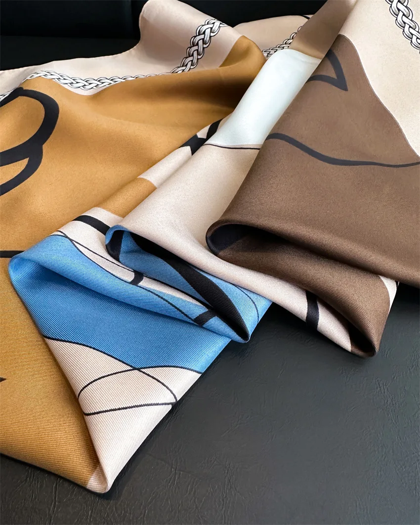 90*90cm Bedruckter Weicher Quadratischer Schal Frühling Sommer Atmungsaktive Damen Seidenschals Bandanas Luxuriöser Strand-Schal Eleganter Hijab – Detail 10