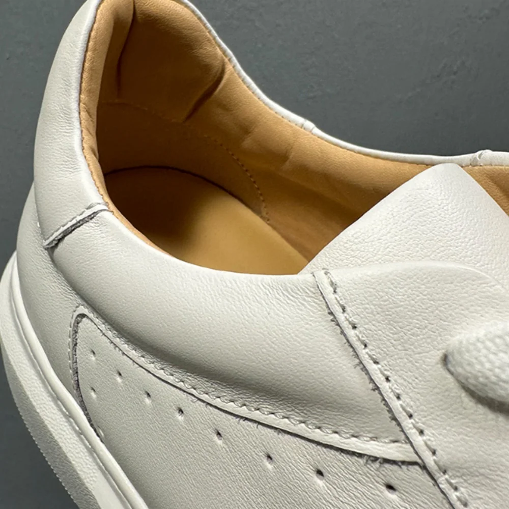 أحذية رياضية بيضاء للرجال من الجلد بنمط تنفيذي بنعال سميكة وارتفاع غير مرئي يزيد من الأحذية الأنيقة لجميع المناسبات #4