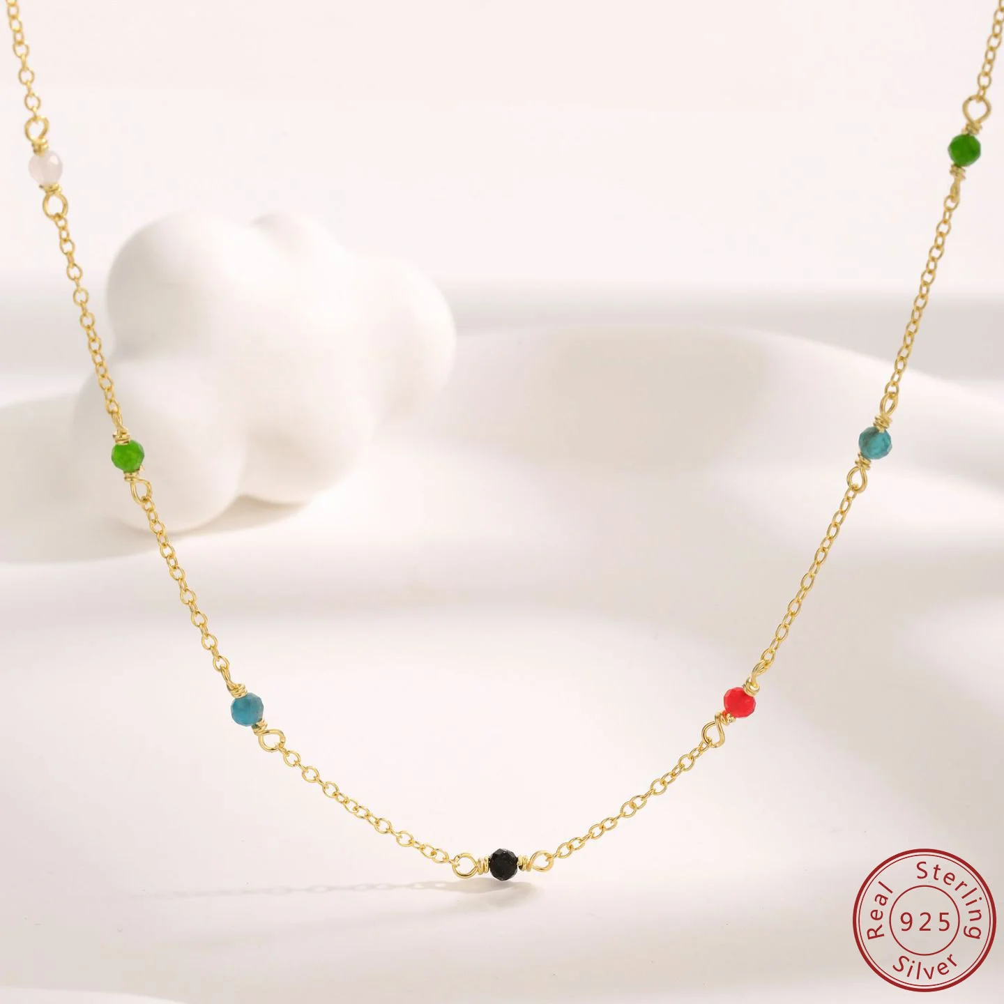 2024Japan and South Korea 100% 925 sterling silver many gemstone arranged necklace collarbone chain girlfriend daily accessories