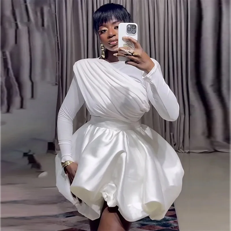 

Puff Pleated Dress Two Piece Sets 2025 Women Luxury Clothes Sexy Party Dress Elegant 2 Piece Sets Woman Outfit Winter Fall