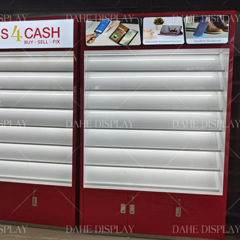 مخصص. فكرة تصميم المتجر الشعبي رف جدار خشبي عرض مجلس الوزراء حالات متجر الهاتف المحمول في الولايات المتحدة الأمريكية