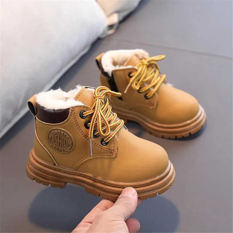 Lock Beige Children Snow Boots Black  Fashion Children Casual Shoes Waterproof Party Toddler Ankle Boot