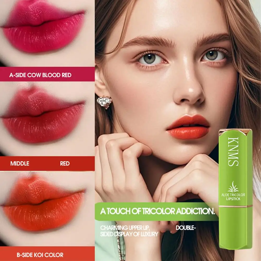 Natural Aloe Vera Tricolor ลิปสติก Long Lasting Moisturizing Smooth Texture ไม่ระคายเคืองลิปสติกเปลี่ยนสี Lip Balm