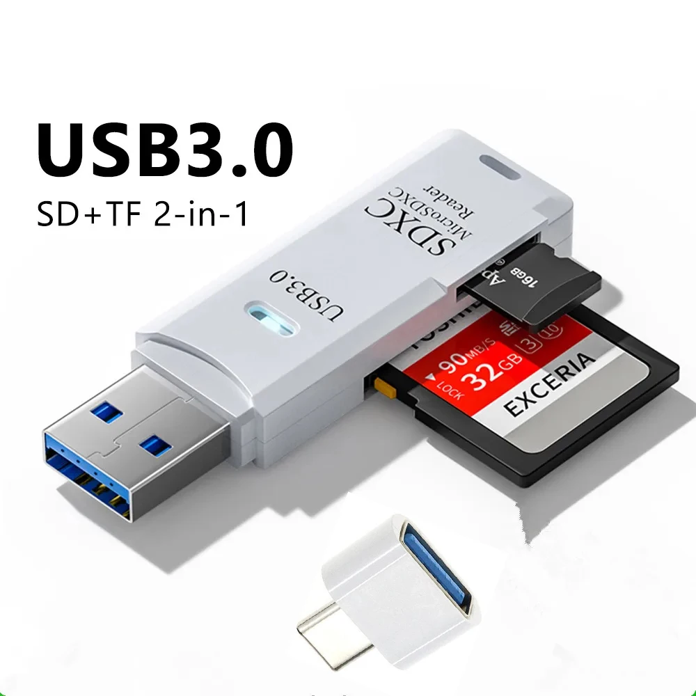

Tutew Multi Functional 2 In 1 High-speed USB 3.0/2.0 Card Reader Supports TF+SD Computer Tablet Camera Laptop Car Mounted