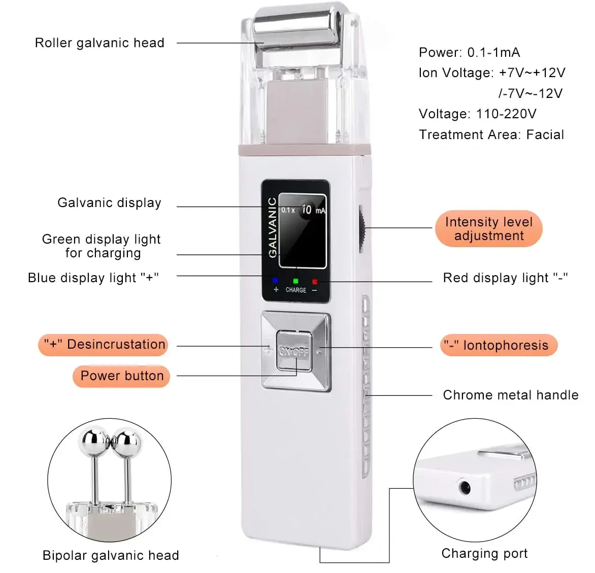 Galvanic Microcurrent Skin Firming Device - Multi-Function Anti-Aging Massager, Face Skin Cleaner & Spa Care System