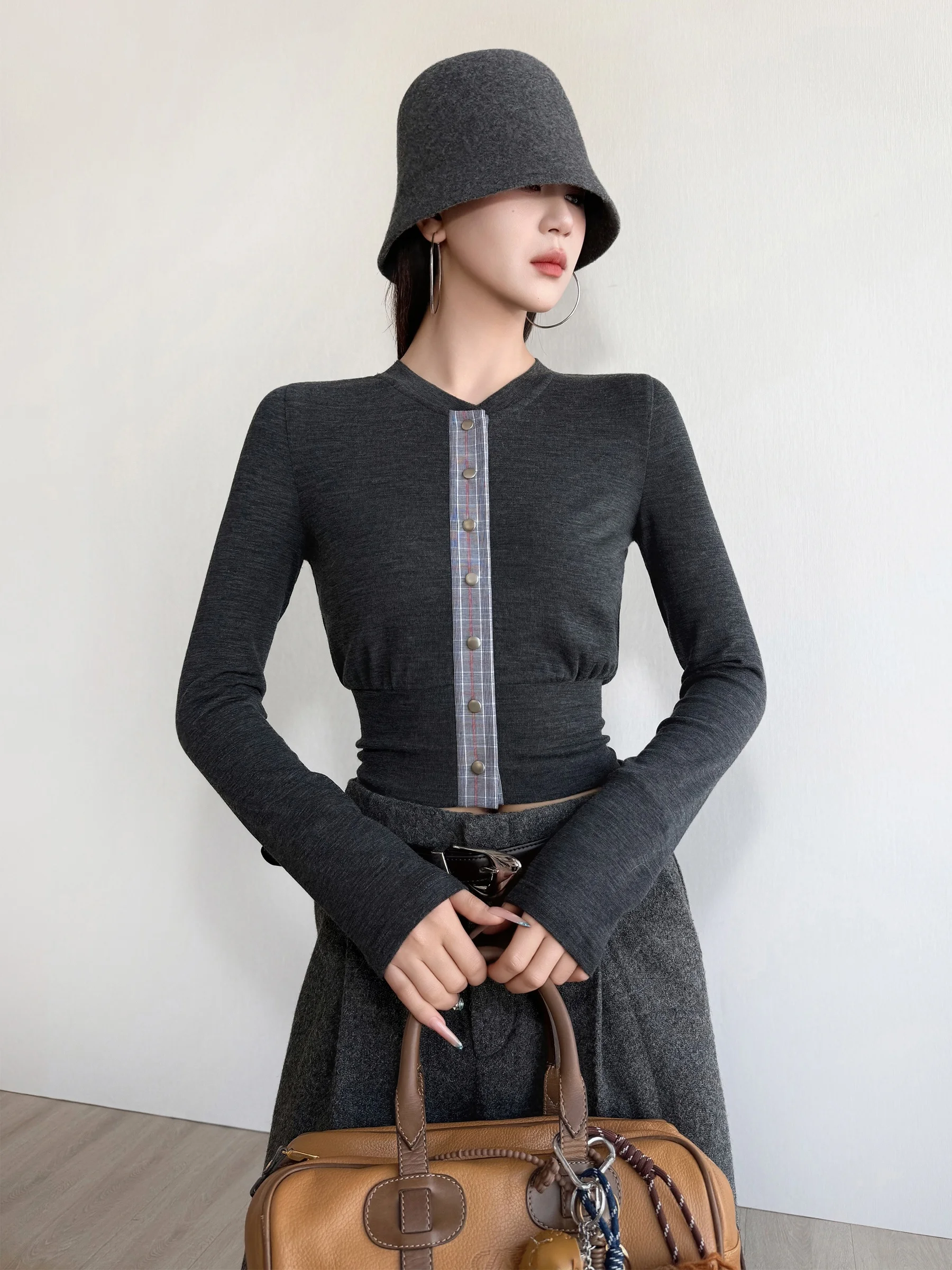 

Двусторонний вязаный кардиган из шерстяной пряжи Nancy Cavally, укороченный, приталенный, с длинными рукавами, теплый, для женщин