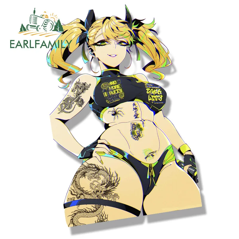 EARLFAMILY Gyaru Shinomiya Kikoru Fanart Car Sticker Bikini Tattoo Girl NSFW Chibi Big Head Waifu Decal JDM Peeker Stickers